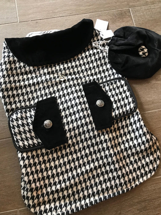 Houndstooth Coat with Faux Suede Trims and Tam hat
