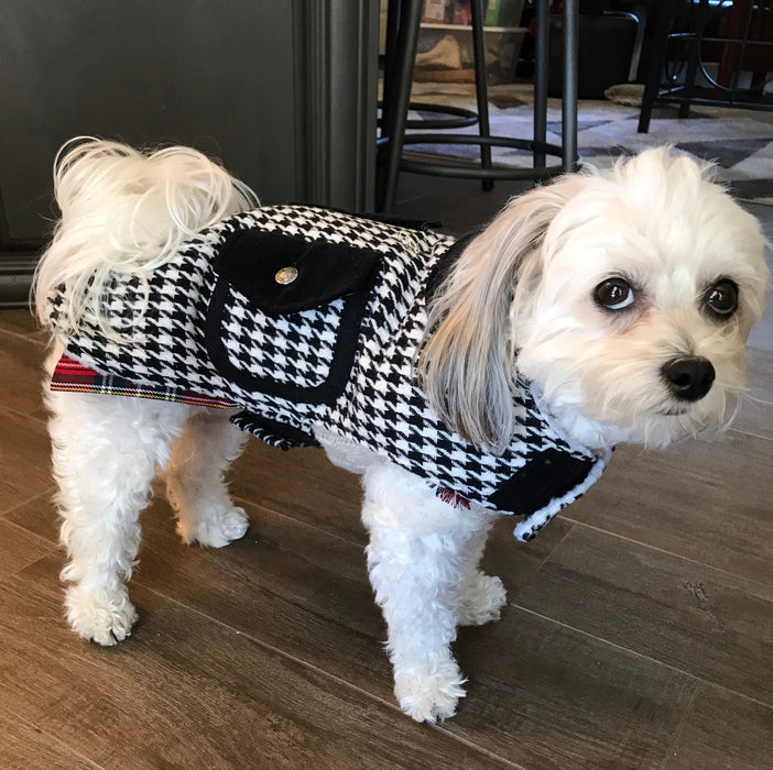 Houndstooth Coat with Faux Suede Trims and Tam hat