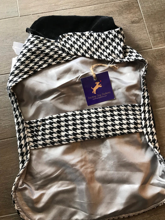 Houndstooth Coat with Faux Suede Trims and Tam hat