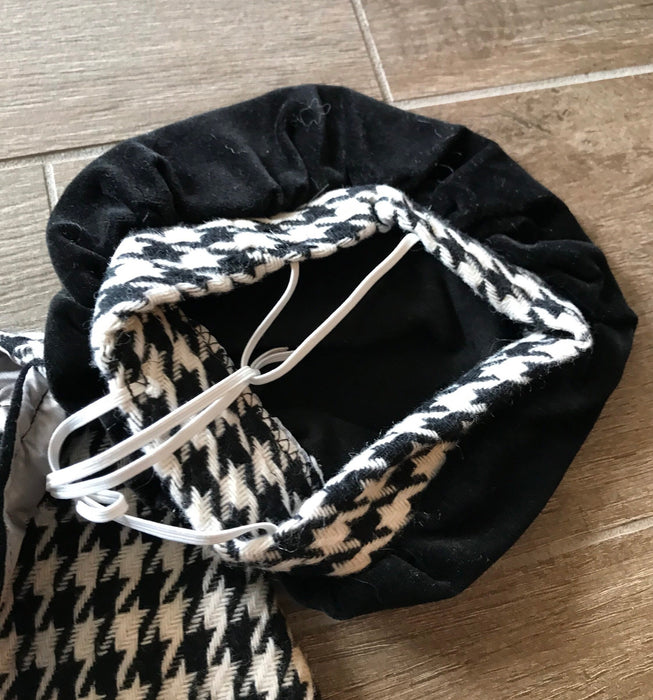 Houndstooth Coat with Faux Suede Trims and Tam hat