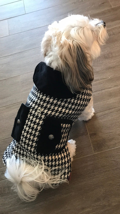 Houndstooth Coat with Faux Suede Trims and Tam hat