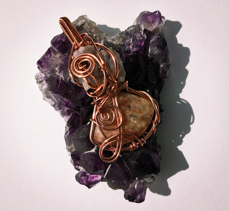 Purple and Orange Boho Pendant, 3rd Anniversary, July Birthstone Gift, Positive Energy Jewelry, Unique Gemstone Pendant, Self-esteem Gift