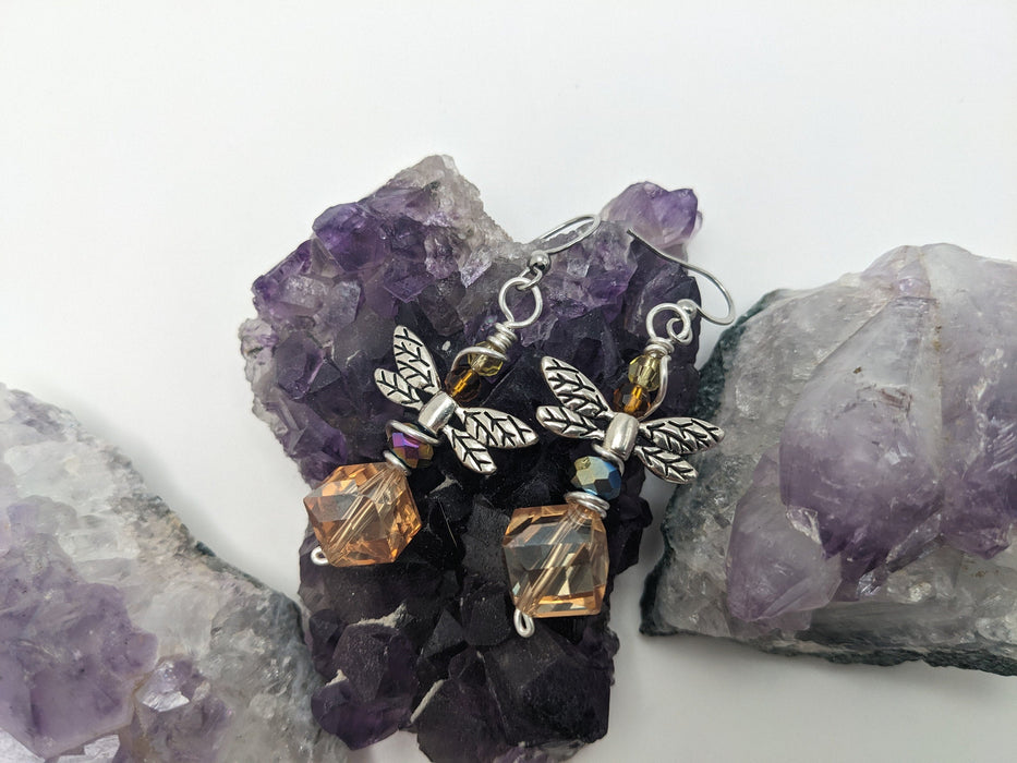 Crystal Dragonfly Drop Earrings for insect lovers gift, for girlfriend, nature lover gift, summer crystal jewelry, stylish insect earrings