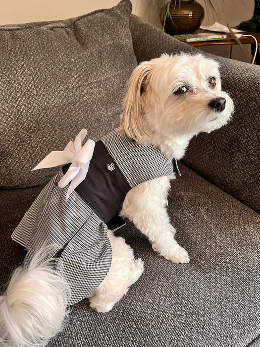 Dog Dress Houndstooth Black and White by Fetching Dog Fashions