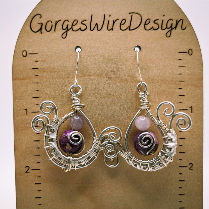 Purple Crystal Pendant and Earring Set, Crown Chakra Matching Jewelry, Royal Jasper Earrings, Tripiche Amethyst Pendant in Silver