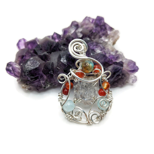 Herkimer Diamond Silver Pendant, Agate bead accent with fall colors, Fall Pendant Gift, for mom, ethically sourced stones from Herkimer NY