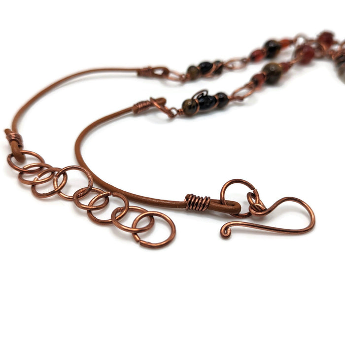 Red Chunky Spiral Necklace with Saddle Leather, Natural gemstone handmade necklace, Root Chakra gift, for daughter, fall themed boho pendant