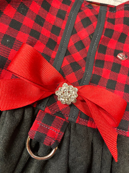 Dog Dress Buffalo Plaid Christmas Pet Dress with Tam Hat
