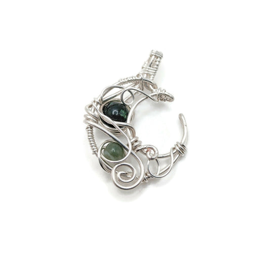 Simple silver moon with green agate and quartzite beads.