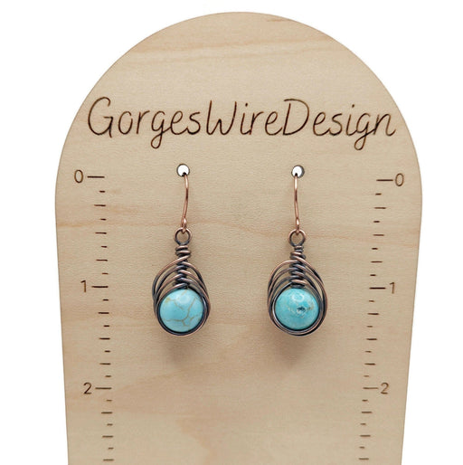 Short Blue Herringbone Dangle Drop Earrings, Turquoise Blue Dyed Howlite, Witchy Boho Dangle Earrings Top Gift, for Daughter, for Wife