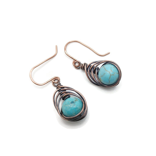 Short Blue Herringbone Dangle Drop Earrings, Turquoise Blue Dyed Howlite, Witchy Boho Dangle Earrings Top Gift, for Daughter, for Wife