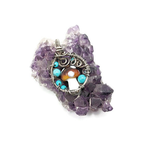Blue Mushroom Pendant, Whimsical Silver Jewelry Gift, for sister, for daughter, Witchy Pendant, Witchy Jewelry, Fungi Jewelry