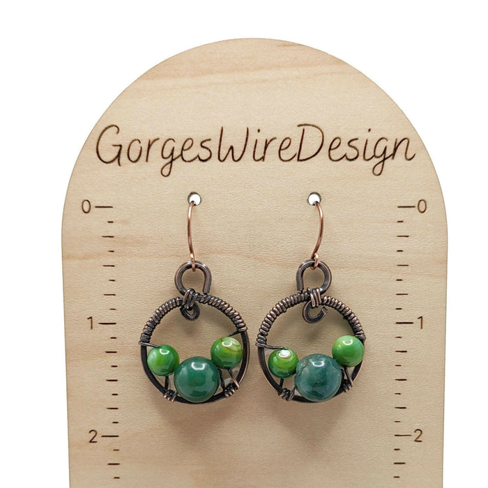Brown and Green Dangle and Drop Earrings, Dark Copper Abstract Circle Earrings, Earthy Jewelry, Cottagecore Earring Gift, Idea for sister