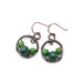 Brown copper dangle drop earrings with green dyed shell beads dark green quartzite beads.