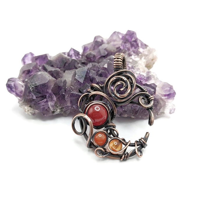 Rose Moon Pendant, Autumn themed lunar jewelry, Red Witchy Pendant, Witchcore Moon Jewelry Gift, for daughter, for mom, for sister
