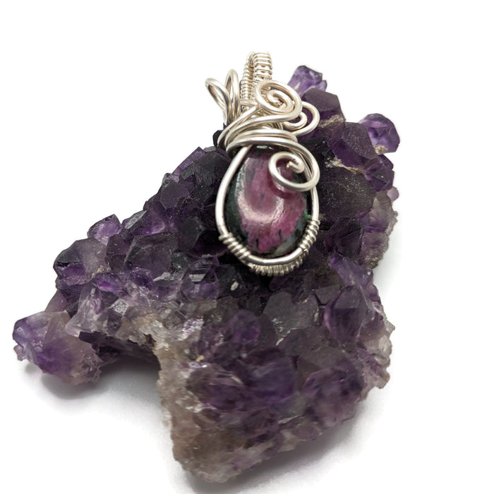 Pink Ruby in Zoisite Pendant, Silver Wrapped Pink Pendant, Heart Chakra Pendant, Metaphysical Pendant, Ruby in Zoisite jewelry gift, for mom