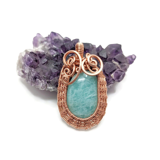 Blue Amazonite Pendant in Copper, Elegant Copper Necklace, Bright Statement Jewelry Gift Idea, for March Birthday, for April Birthday