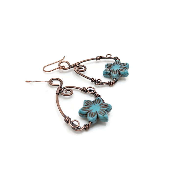 Blue Lotus Flower Dangle Drop Earrings, Nature Themed Jewelry, Wildflower Earrings, Floral Dangle Earring Gift, Idea for mom, for daughter