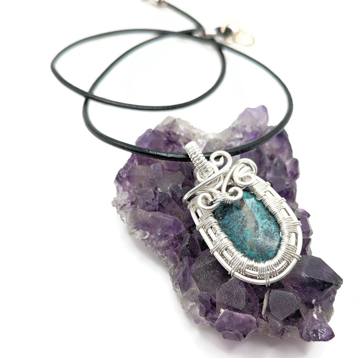 Turquoise Necklace in Silver, Throat Chakra Healing Stone, Spiritual Jewelry Gift Idea, for Mother, for Daughter, Natural Turquoise Pendant