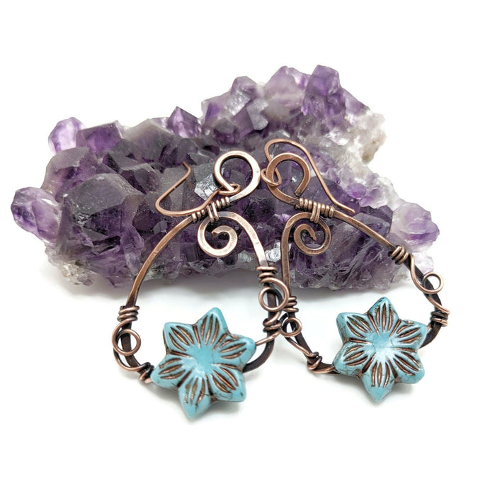 Blue Lotus Flower Dangle Drop Earrings, Nature Themed Jewelry, Wildflower Earrings, Floral Dangle Earring Gift, Idea for mom, for daughter
