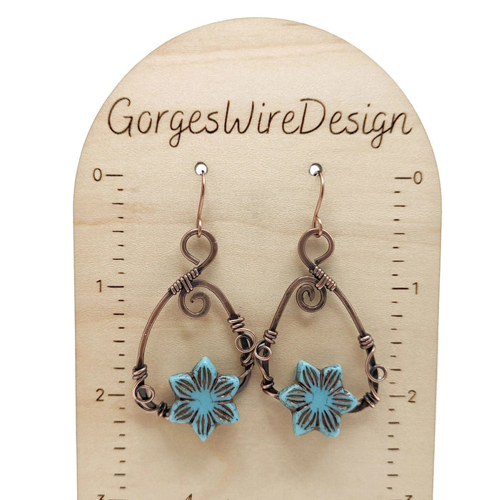 Blue Lotus Flower Dangle Drop Earrings, Nature Themed Jewelry, Wildflower Earrings, Floral Dangle Earring Gift, Idea for mom, for daughter