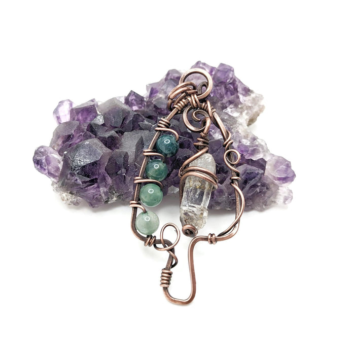 Morel Mushroom Pendant, Mushroom Necklace with Crystal Dangle, Petroleum Quartz Pendant, Nature Jewelry Gift, for Mom, for Mothers Day
