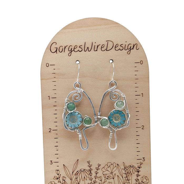 Silver Morel Mushroom Earrings with Blue Wildflowers, Blue Flower Dangle Earrings, Spring Themed Jewelry Gift Idea, for Mom, For Daughter