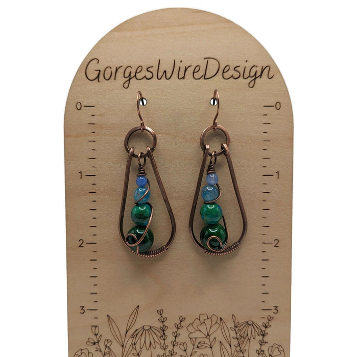 Green and Blue Dangle Drop Teardrop Earrings, Winter Themed Earrings, Blue Boho Dangle Earrings, Blue Tone Jewelry Gift, for Sister, for mom