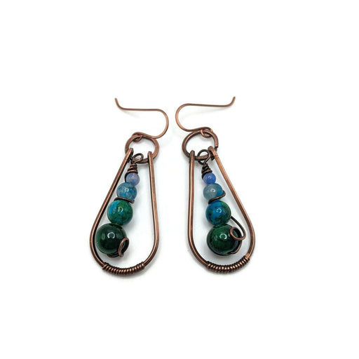 Green and Blue Dangle Drop Teardrop Earrings, Winter Themed Earrings, Blue Boho Dangle Earrings, Blue Tone Jewelry Gift, for Sister, for mom