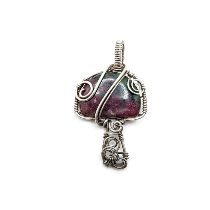Ruby in zoisite mushroom.Pink and green mushroom pendant in silver.
