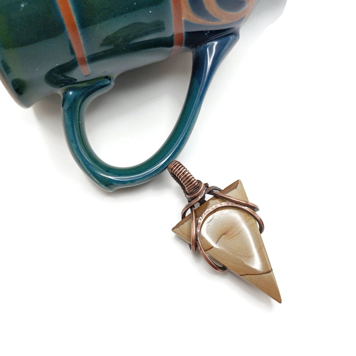 Upside Down Triangle Unisex Pendant, Picture Jasper Pendant for Everyday Wear, Simple Unisex Gemstone Pendant Gift Idea, for Non-binary gift