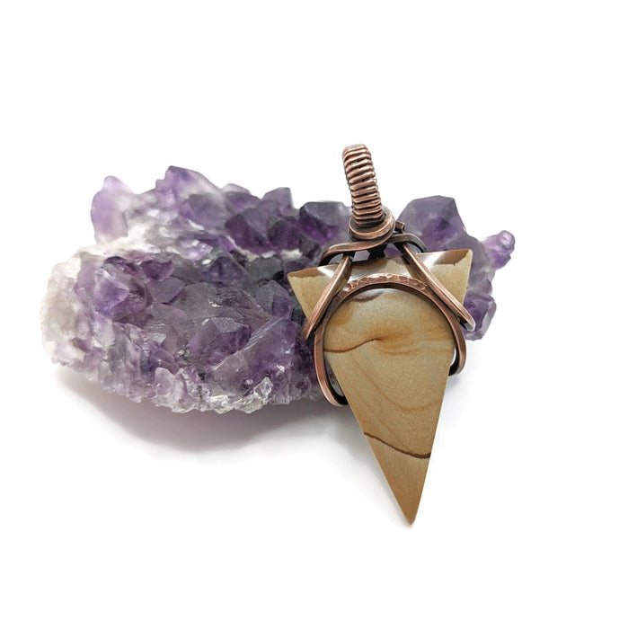 Upside Down Triangle Unisex Pendant, Picture Jasper Pendant for Everyday Wear, Simple Unisex Gemstone Pendant Gift Idea, for Non-binary gift