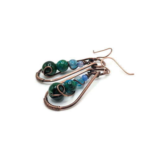 Green and Blue Dangle Drop Teardrop Earrings, Winter Themed Earrings, Blue Boho Dangle Earrings, Blue Tone Jewelry Gift, for Sister, for mom