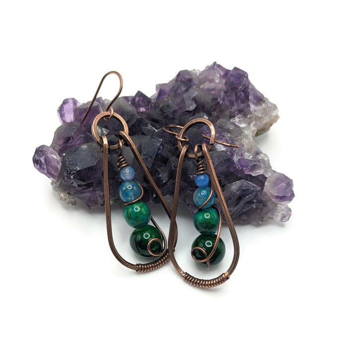Green and Blue Dangle Drop Teardrop Earrings, Winter Themed Earrings, Blue Boho Dangle Earrings, Blue Tone Jewelry Gift, for Sister, for mom