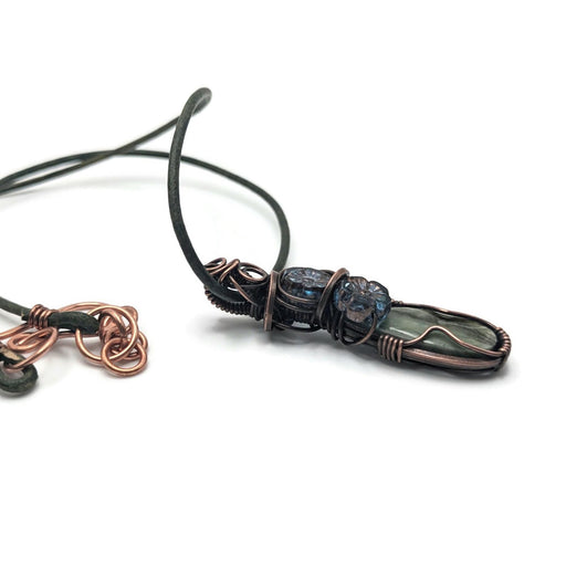 Green Petrified Wood Necklace, Minimalist Pendant with Petrified Bog Wood, Genuine Larsonite Pendant, Larsonite Jewelry Gift Idea
