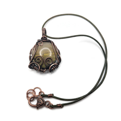 Green Agate Pendant Necklace, Leather cord necklace with Handmade Pendant, Cottagecore Necklace, Green Leather Jewelry Necklace