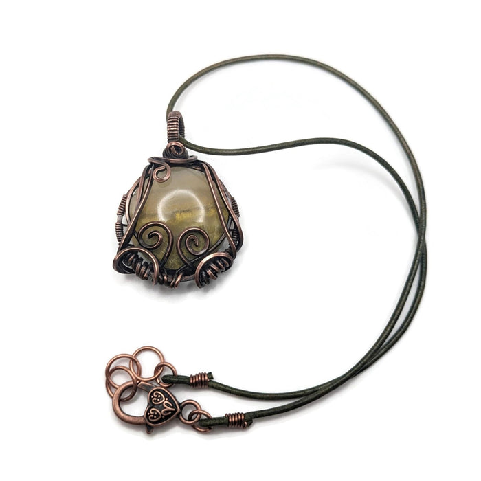 Green Agate Pendant Necklace, Leather cord necklace with Handmade Pendant, Cottagecore Necklace, Green Leather Jewelry Necklace