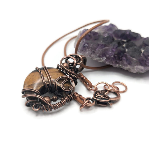 Tigers Eye Moon Pendant Necklace, Witchy Leather Necklace with Moon, Tigers Eye Jewelry, Witchy Gift Idea, for Her, for girlfriend