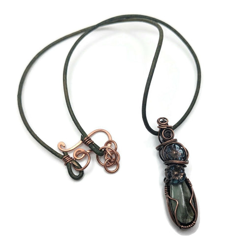 Green Petrified Wood Necklace, Minimalist Pendant with Petrified Bog Wood, Genuine Larsonite Pendant, Larsonite Jewelry Gift Idea