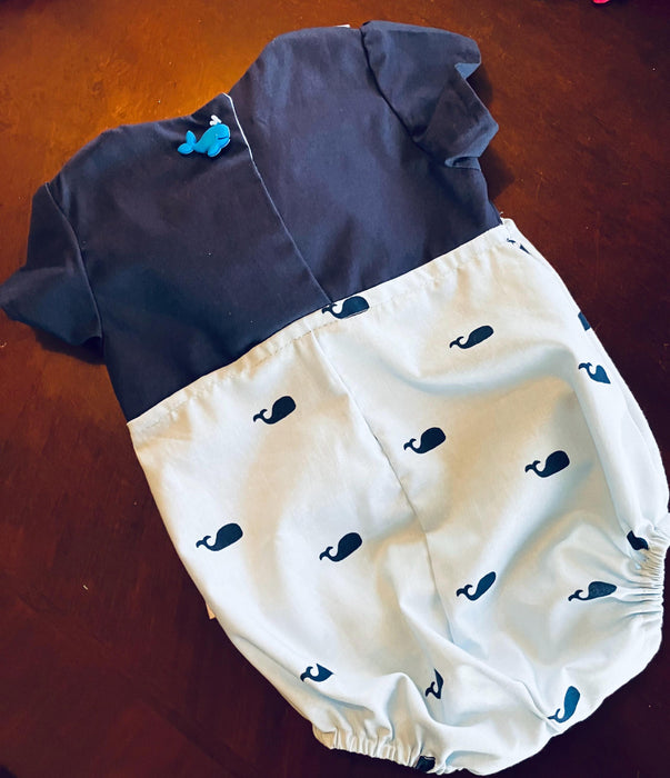 Baby Boy Whale Jumper, 100% Cotton, Whale Buttons (3-6 mos)