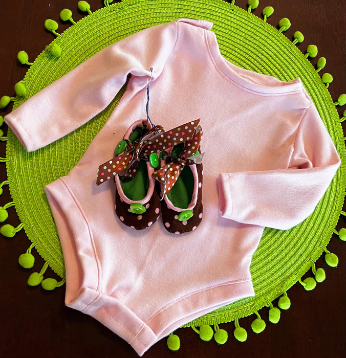 Polka Dot Corduroy Jumper Set – Pink Onesie & Shoes