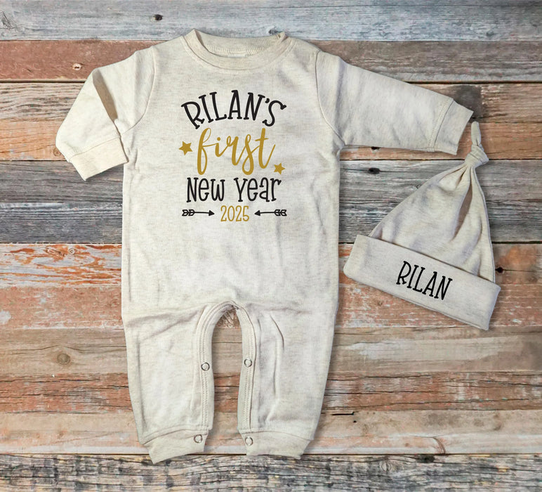 Personalized Baby's First New Year Romper & Hat Set, Christmas Gift for Baby