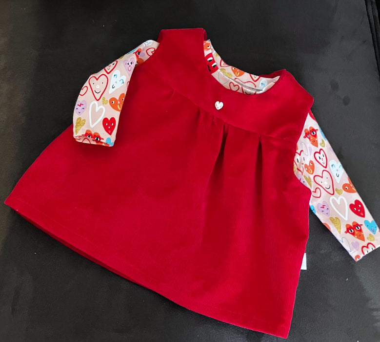 Red Corduroy Baby Jumper with Glitter Heart Onesie (1-3 Mos)