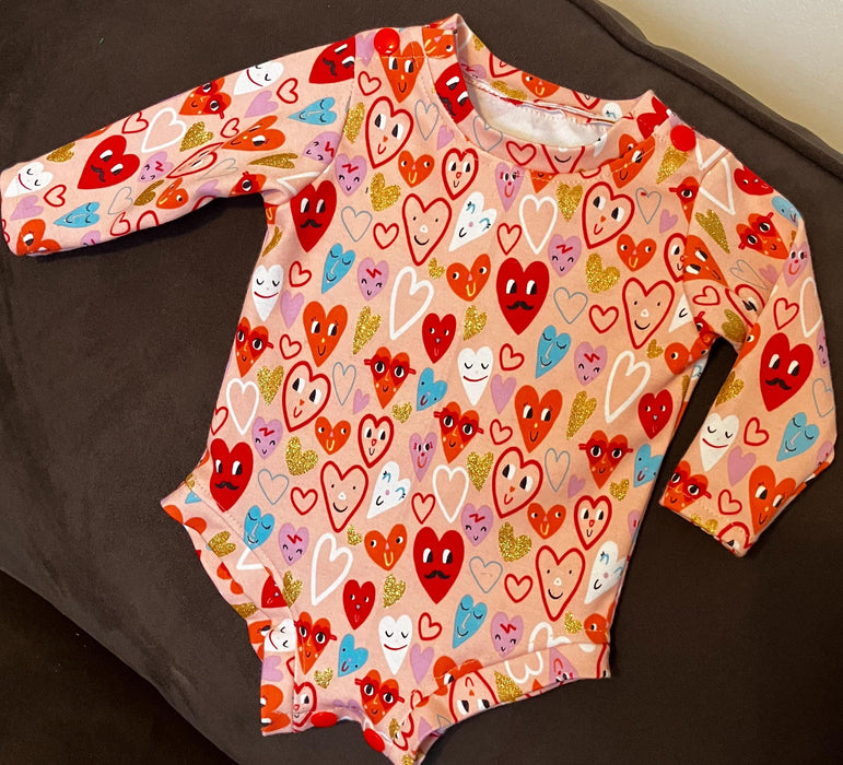 Red Corduroy Baby Jumper with Glitter Heart Onesie (1-3 Mos)