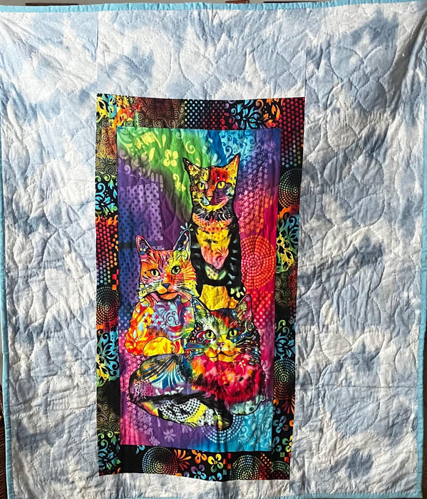 Baby Quilt Blue with cats and dogs - handmade receiving blankets by All Things Heirloom | Shop Finger Lakes NY