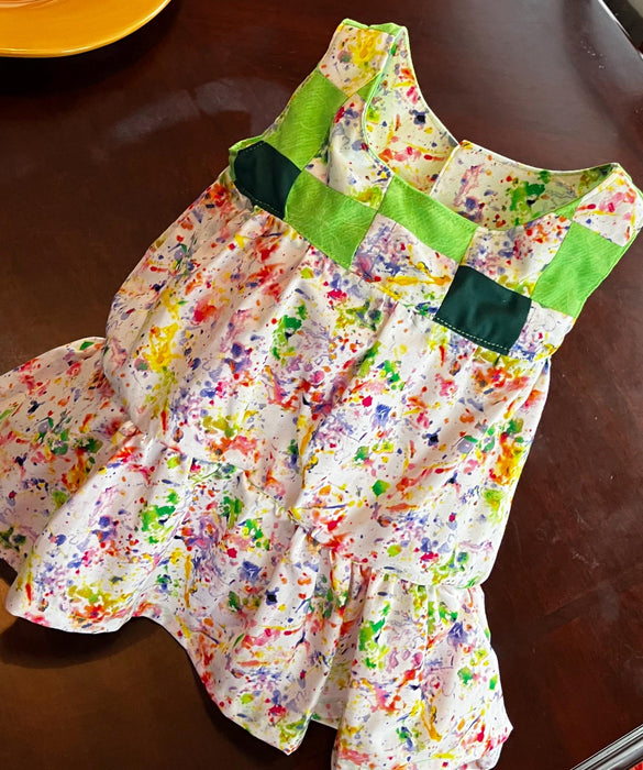 Confetti Patchwork Cotton Baby Dress, Lime & Pastel (6-12 mos)