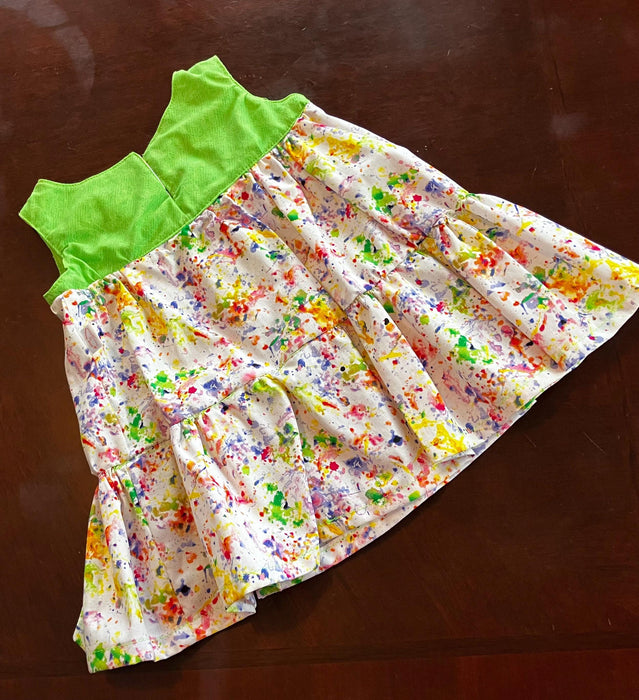 Confetti Patchwork Cotton Baby Dress, Lime & Pastel (6-12 mos)