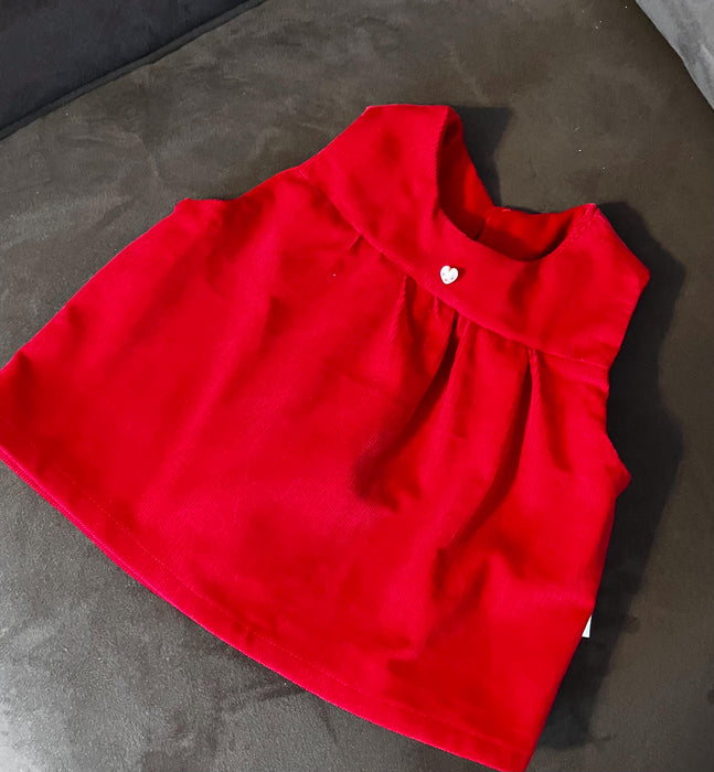 Red Corduroy Baby Jumper with Glitter Heart Onesie (1-3 Mos)