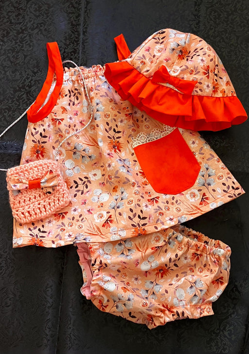 Sunshine baby dress outfit with matching hat, panties and crocheted purse - handmade baby & children's outfits by All Things
