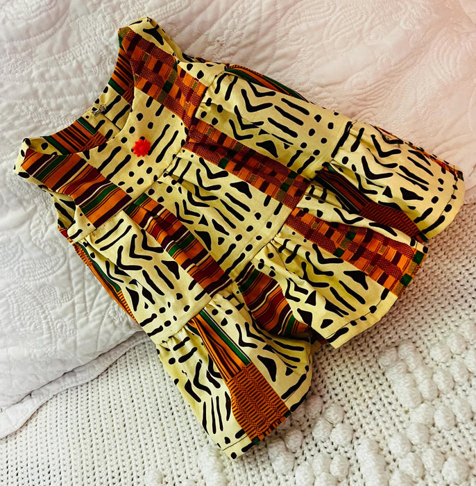 African Print Summer Dress, Yellow Multicolored Cotton, Little Princess